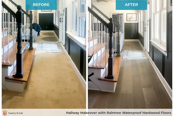 Before and After Hallway Makeover with Raintree Waterproof Hardwood