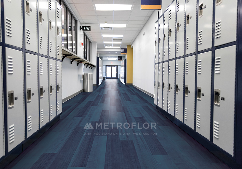 Metroflor, Deja New, Alleyway Indigo School Hallway