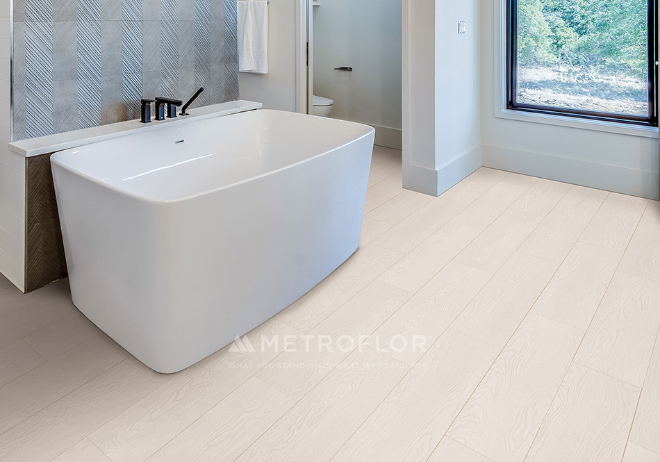 Inception 120 color Serenity Oak waterproof flooring in bathroom