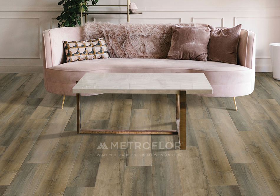 Metroflor Reserve Swing Oak luxury vinyl in glam living room