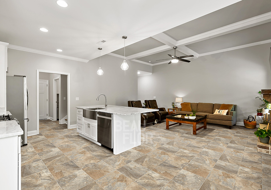 Beauflor, Craftech color Lithium in open concept living room and kitchen