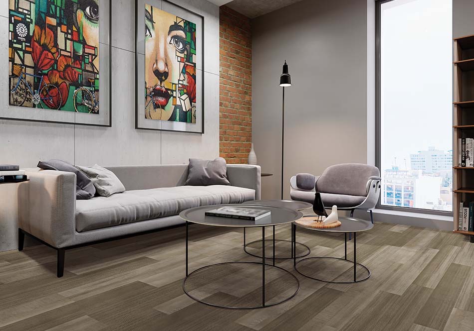 Metroflor, Deja New, Alleyway Bronze Mist Living Room